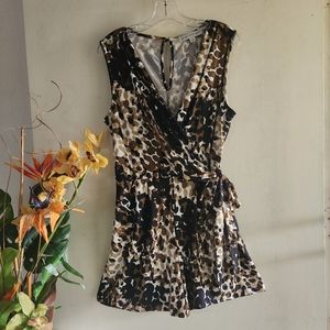 Emma & Michelle Black Brown Tan Camouflage Medium EUC Romper